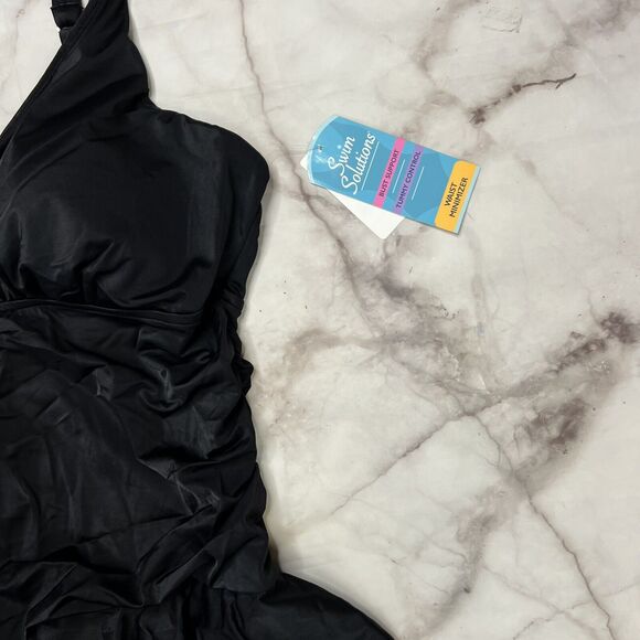 Swim Solutions Plus Size 26W Tummy-Control Skater Swimdress Black One Piece New - Picture 4 of 6